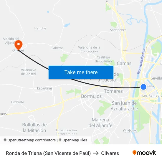 Ronda de Triana (San Vicente de Paúl) to Olivares map
