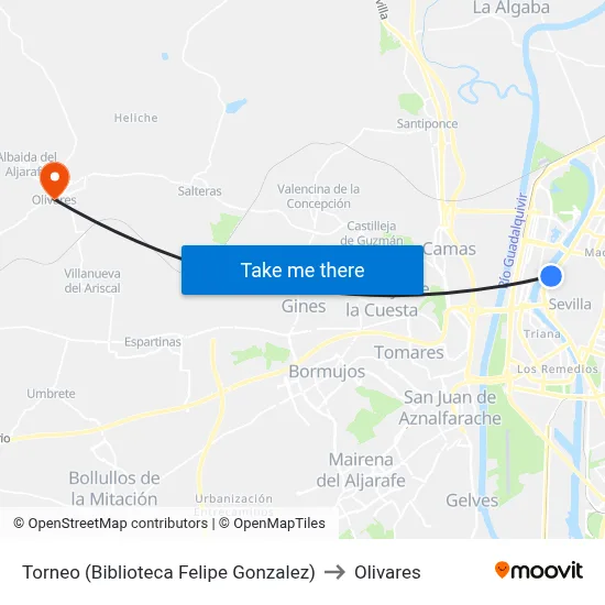 Torneo (Biblioteca Felipe Gonzalez) to Olivares map