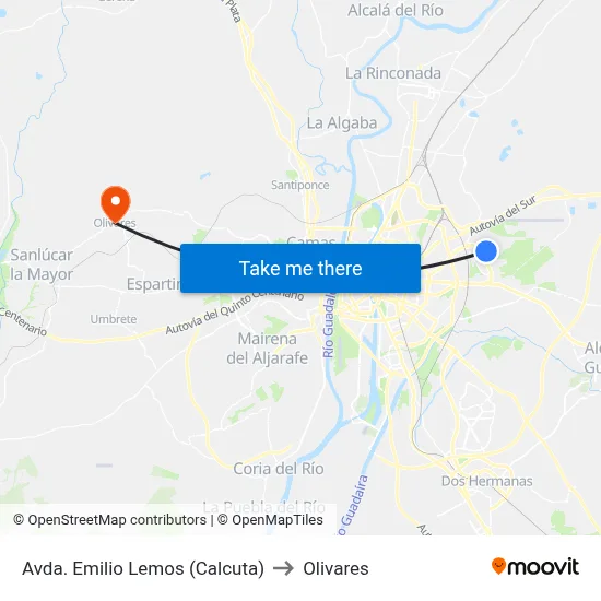 Avda. Emilio Lemos (Calcuta) to Olivares map