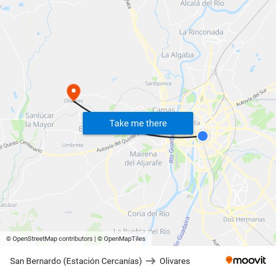 San Bernardo (Estación Cercanías) to Olivares map