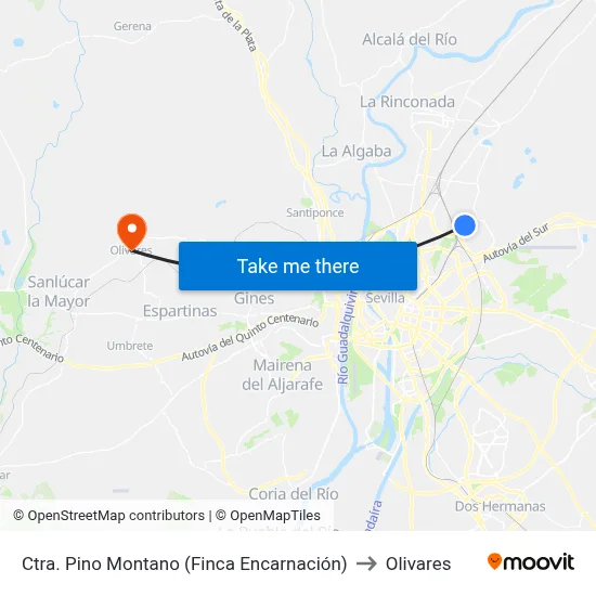 Ctra. Pino Montano (Finca Encarnación) to Olivares map