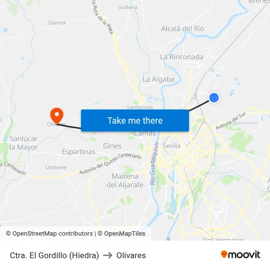 Ctra. El Gordillo (Hiedra) to Olivares map