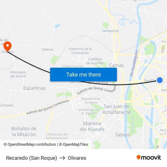 Recaredo (San Roque) to Olivares map