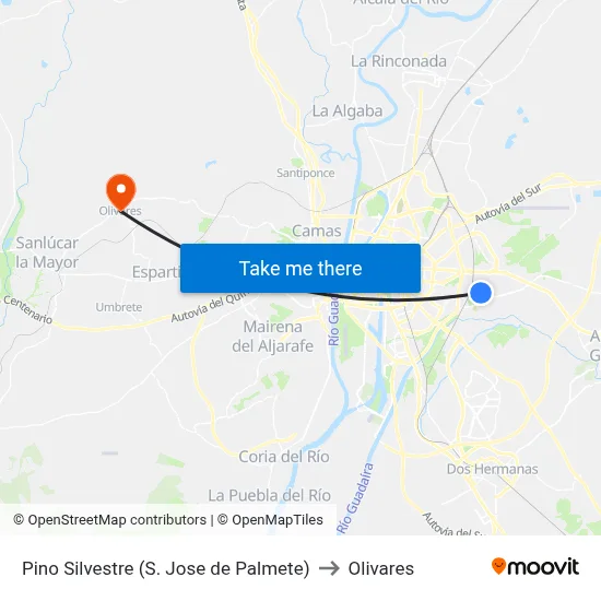 Pino Silvestre (S. Jose de Palmete) to Olivares map