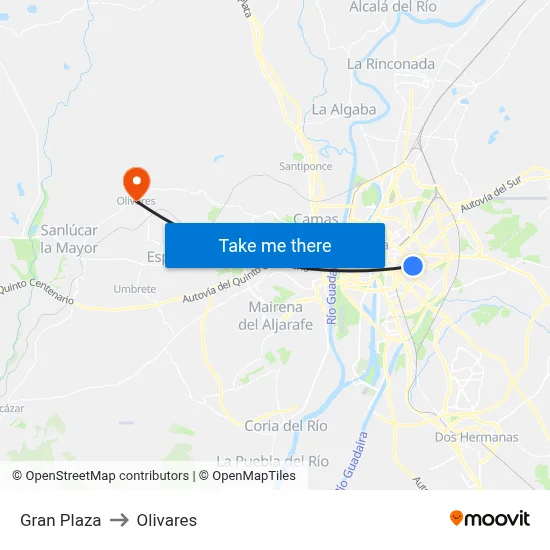 Gran Plaza to Olivares map