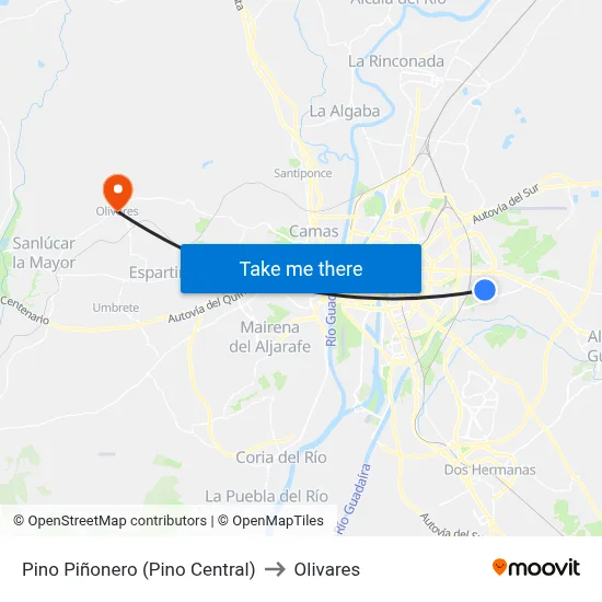 Pino Piñonero (Pino Central) to Olivares map