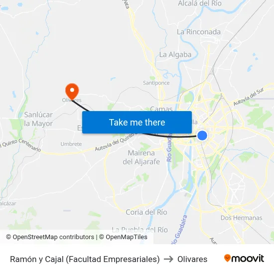 Ramón y Cajal (Facultad Empresariales) to Olivares map