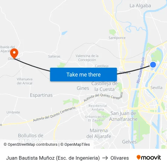 Juan Bautista Muñoz (Esc. de Ingenieria) to Olivares map