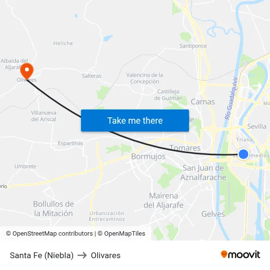 Santa Fe (Niebla) to Olivares map