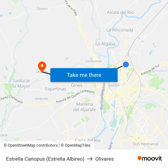 Estrella Canopus (Estrella Albireo) to Olivares map