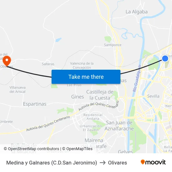 Medina y Galnares (C.D.San Jeronimo) to Olivares map