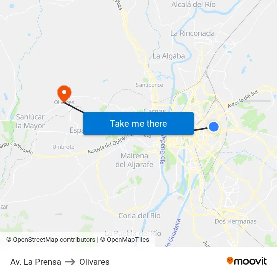 Av. La Prensa to Olivares map