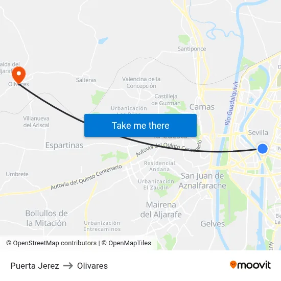 Puerta Jerez to Olivares map