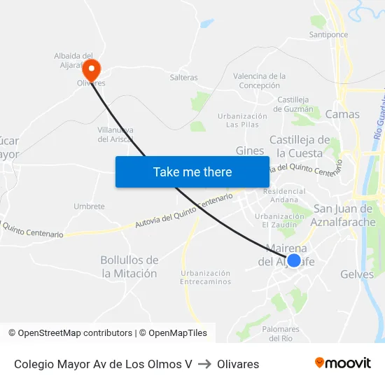 Colegio Mayor Av de Los Olmos V to Olivares map