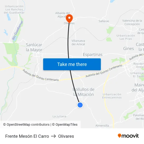 Frente Mesón El Carro to Olivares map