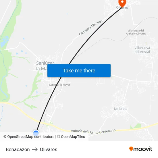 Benacazón to Olivares map