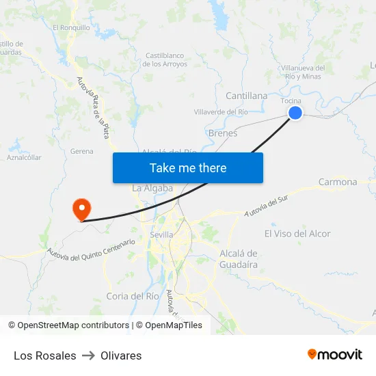 Los Rosales to Olivares map
