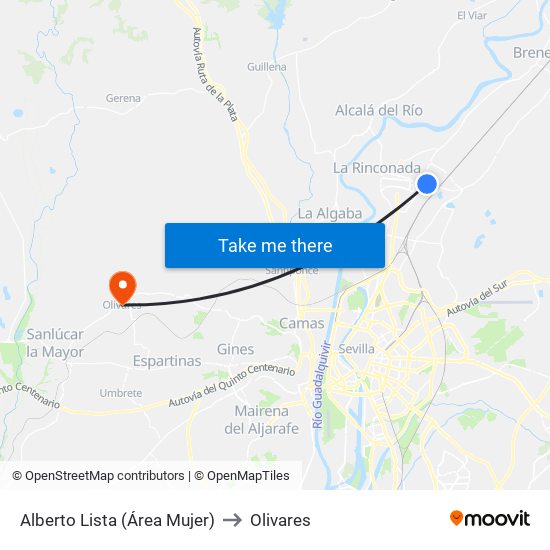 Alberto Lista (Área Mujer) to Olivares map