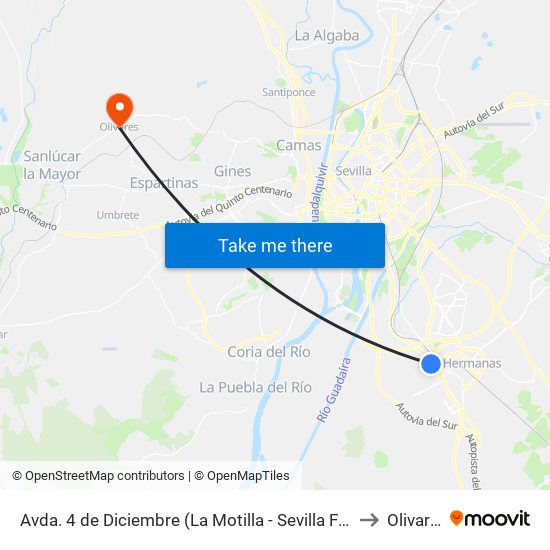 Avda. 4 de Diciembre (La Motilla - Sevilla Factory) to Olivares map