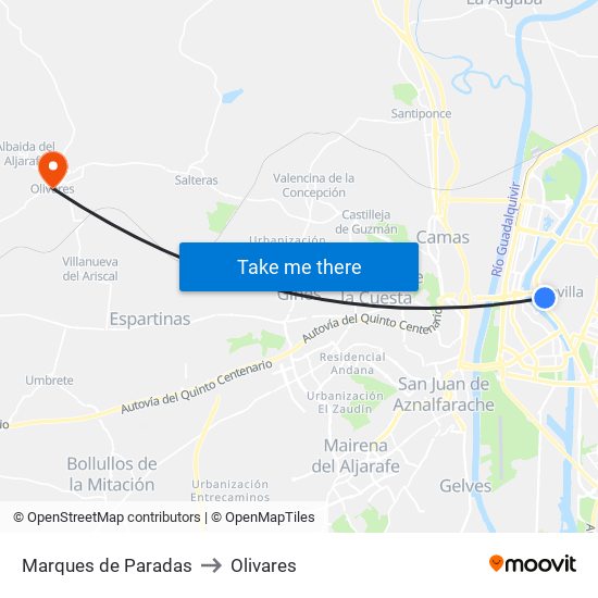 Marques de Paradas to Olivares map