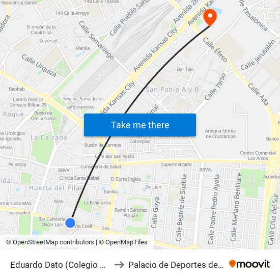 Eduardo Dato (Colegio Porta Coeli) to Palacio de Deportes de San Pablo map
