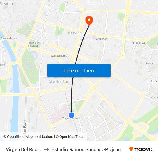 Virgen Del Rocío to Estadio Ramón Sánchez-Pizjuán map