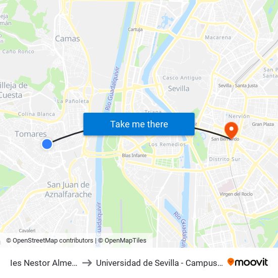Ies Nestor Almendros (I) to Universidad de Sevilla - Campus Ramón y Cajal map