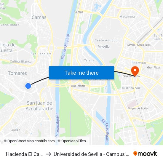 Hacienda El Carmen(I) to Universidad de Sevilla - Campus Ramón y Cajal map