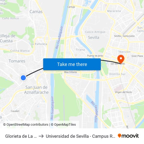 Glorieta de La Luz(V) to Universidad de Sevilla - Campus Ramón y Cajal map