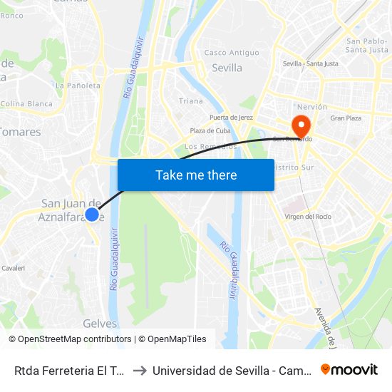 Rtda Ferreteria El Tornillo Puerta to Universidad de Sevilla - Campus Ramón y Cajal map