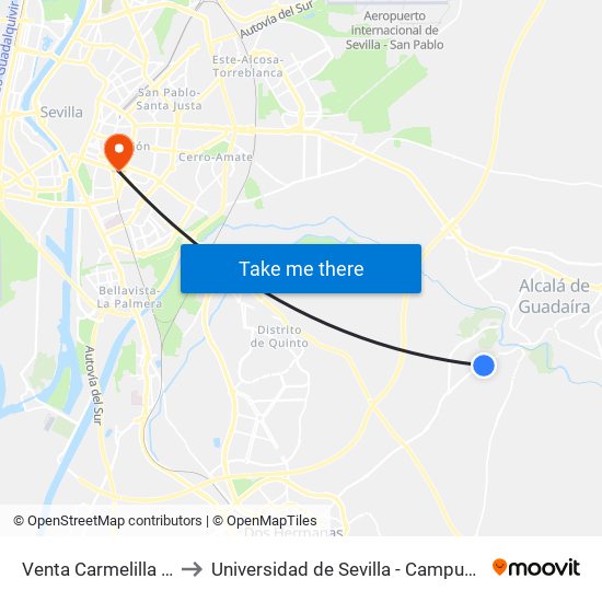 Venta Carmelilla A-392 (I) to Universidad de Sevilla - Campus Ramón y Cajal map