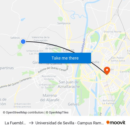 La Fuemblanca to Universidad de Sevilla - Campus Ramón y Cajal map