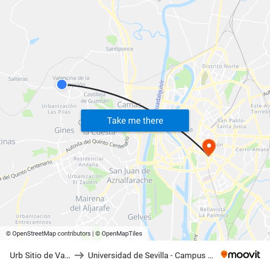 Urb Sitio de Valencina to Universidad de Sevilla - Campus Ramón y Cajal map