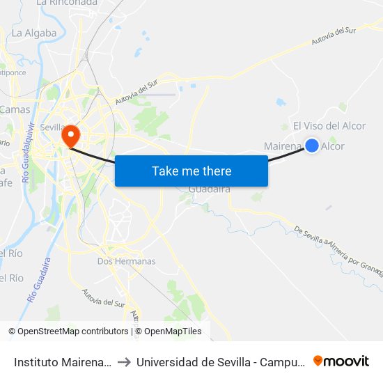Instituto Mairena Alcor (V) to Universidad de Sevilla - Campus Ramón y Cajal map