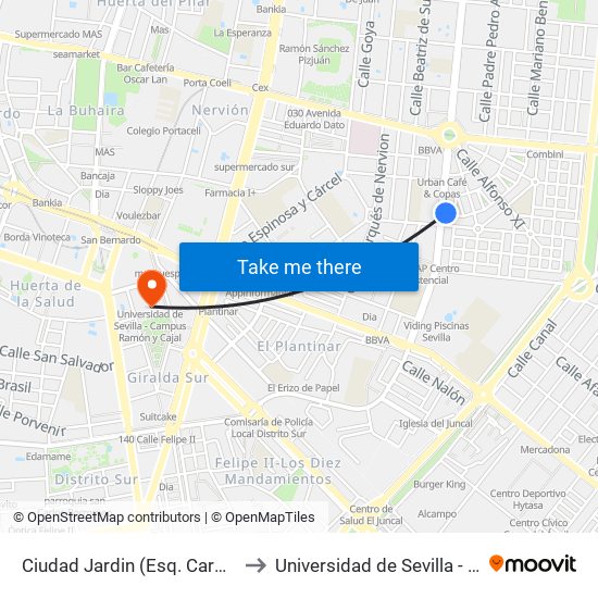 Ciudad Jardin (Esq. Cardenal Rodrigo de Castro) to Universidad de Sevilla - Campus Ramón y Cajal map