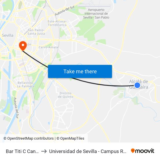Bar Titi C Cantillana to Universidad de Sevilla - Campus Ramón y Cajal map
