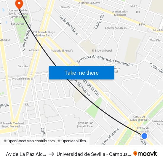 Av de La Paz Alcampo (I) to Universidad de Sevilla - Campus Ramón y Cajal map