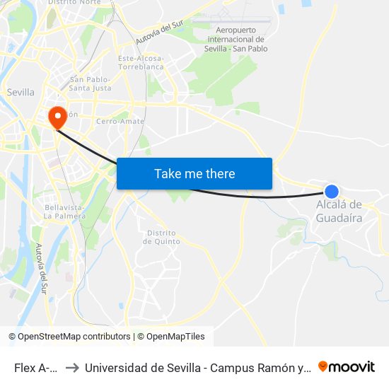Flex A-92 to Universidad de Sevilla - Campus Ramón y Cajal map