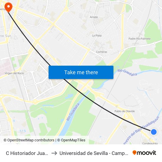C Historiador Juan Manzano to Universidad de Sevilla - Campus Ramón y Cajal map