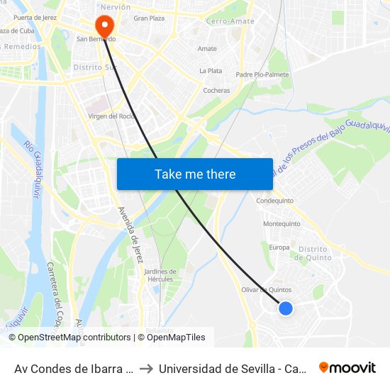 Av Condes de Ibarra Esquina Lupulo to Universidad de Sevilla - Campus Ramón y Cajal map