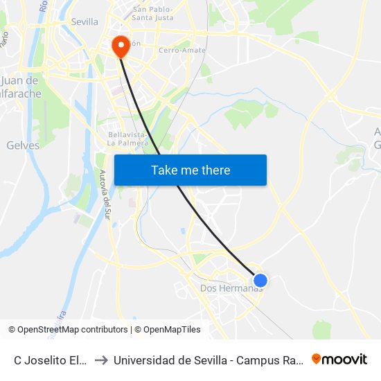 C Joselito El Gallo to Universidad de Sevilla - Campus Ramón y Cajal map