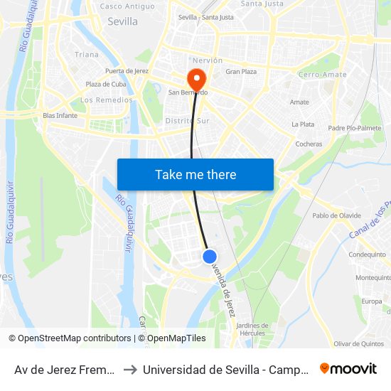 Av de Jerez Fremap (Frente) to Universidad de Sevilla - Campus Ramón y Cajal map