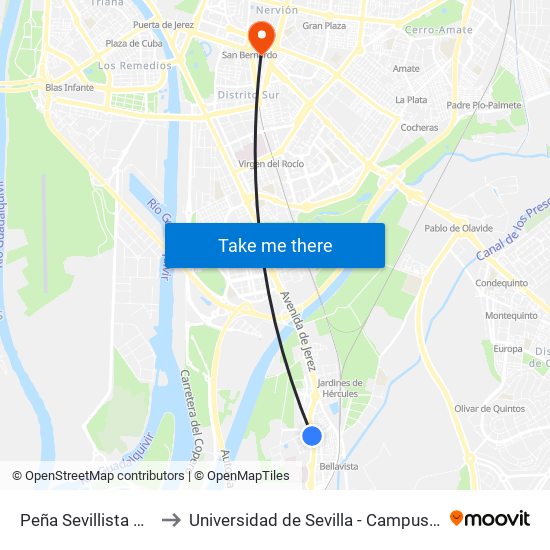 Peña Sevillista Bellavista to Universidad de Sevilla - Campus Ramón y Cajal map