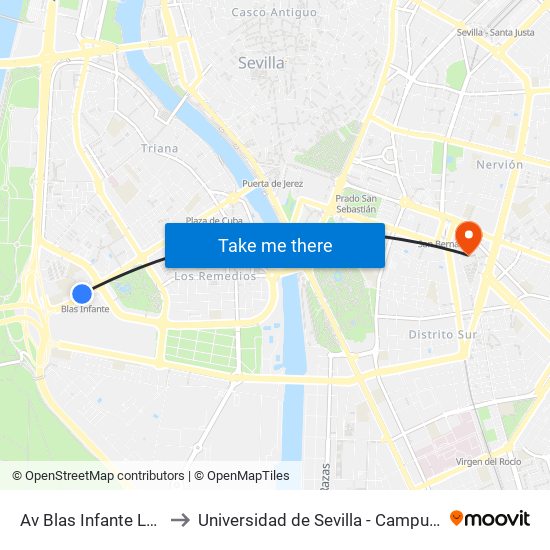 Av Blas Infante Los Viveros to Universidad de Sevilla - Campus Ramón y Cajal map