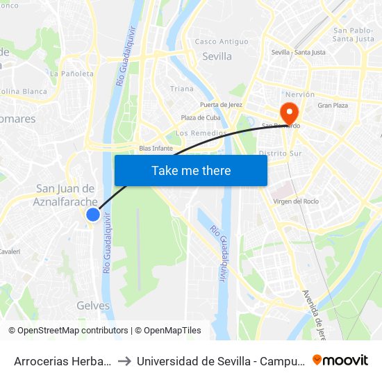 Arrocerias Herbas (Frente) to Universidad de Sevilla - Campus Ramón y Cajal map