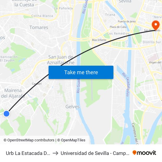 Urb La Estacada Del Marques to Universidad de Sevilla - Campus Ramón y Cajal map