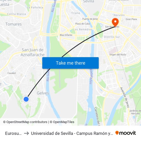 Eurosuite to Universidad de Sevilla - Campus Ramón y Cajal map