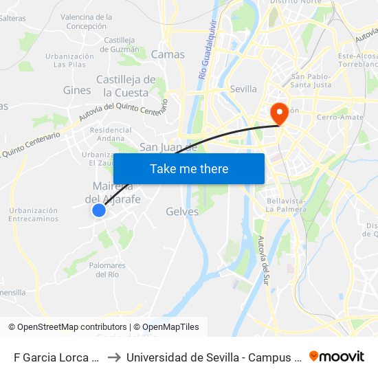 F Garcia Lorca El Mudo to Universidad de Sevilla - Campus Ramón y Cajal map