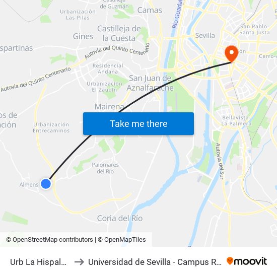 Urb La Hispalense (I) to Universidad de Sevilla - Campus Ramón y Cajal map