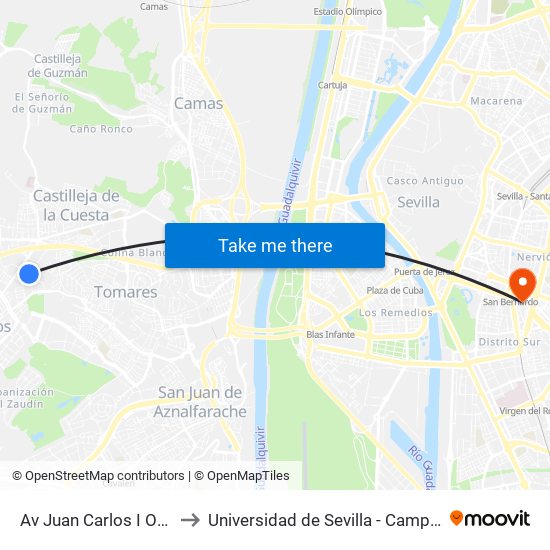 Av Juan Carlos I Once (Frente) to Universidad de Sevilla - Campus Ramón y Cajal map